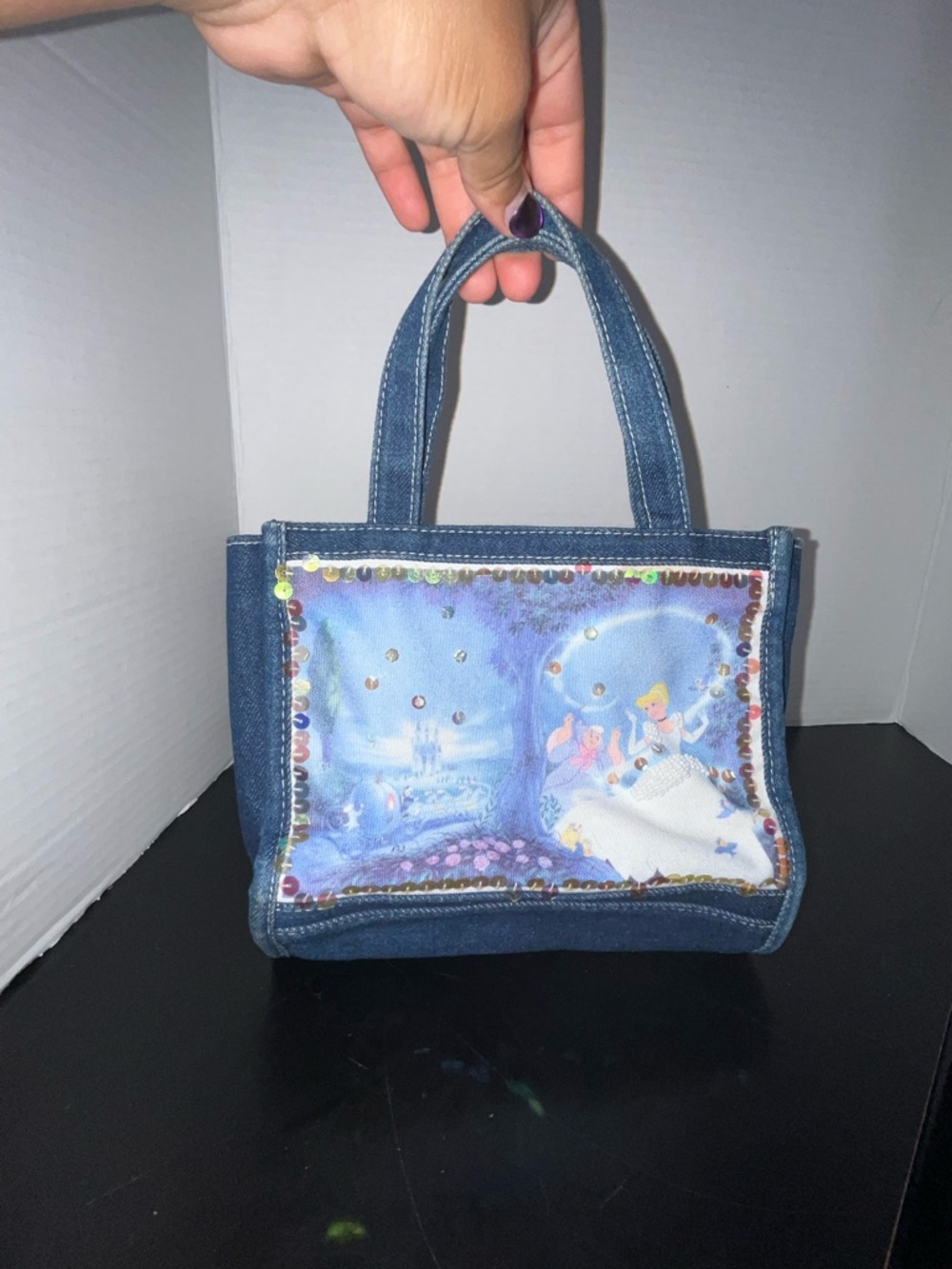 Vintage  Disney Cinderella Beaded Sequin Canvas Tote Red